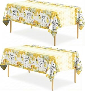 Bee Theme Party Tablecloth 2 Pack, 54 x 108 Inch Waterproof Tablecloth for Party Decor, Disposable Plastic Rectangular Table Cover for Parties and Celebrations, Table Cloth for Holiday Dinner