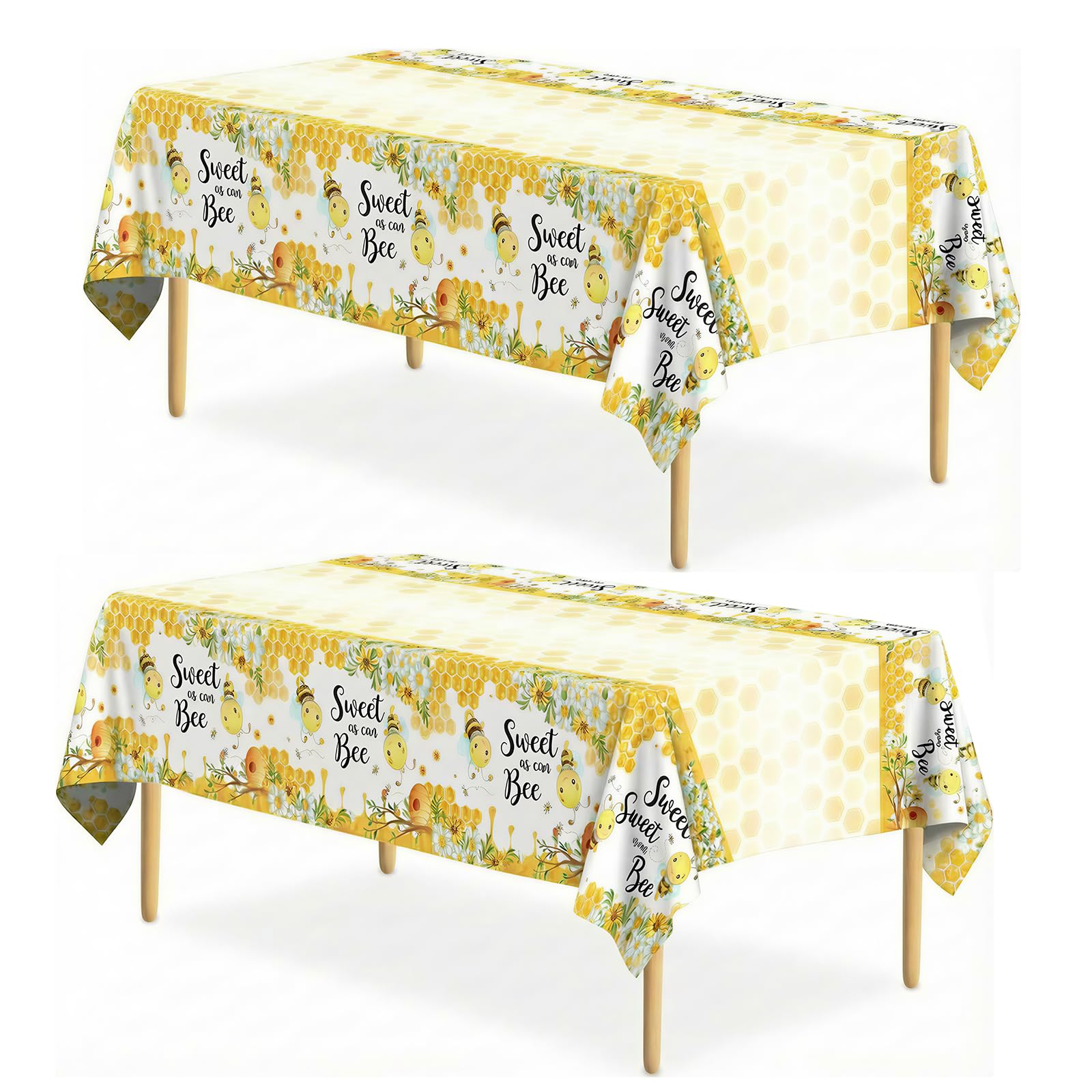 Bee Theme Party Tablecloth 2 Pack, 54 x 108 Inch Waterproof Tablecloth for Party
