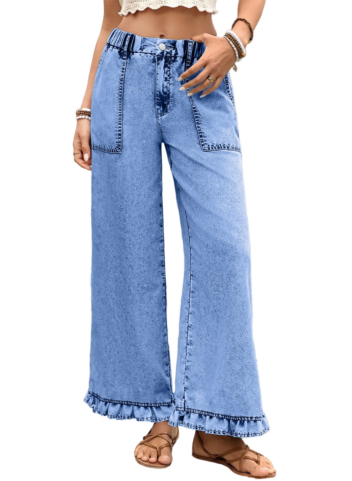 Astylish Wide Leg Jeans for Women High Stretch Wasited Baggy Trendy Denim Jean R