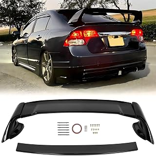 ECOTRIC Trunk Spoiler Wing Compatible with 2006-2011 Honda Civic 4 Door | Compatible with 2006-2011 Honda Civic 4 Door Sedan; ABS Trunk Spoiler Wing Painted Gloss Black