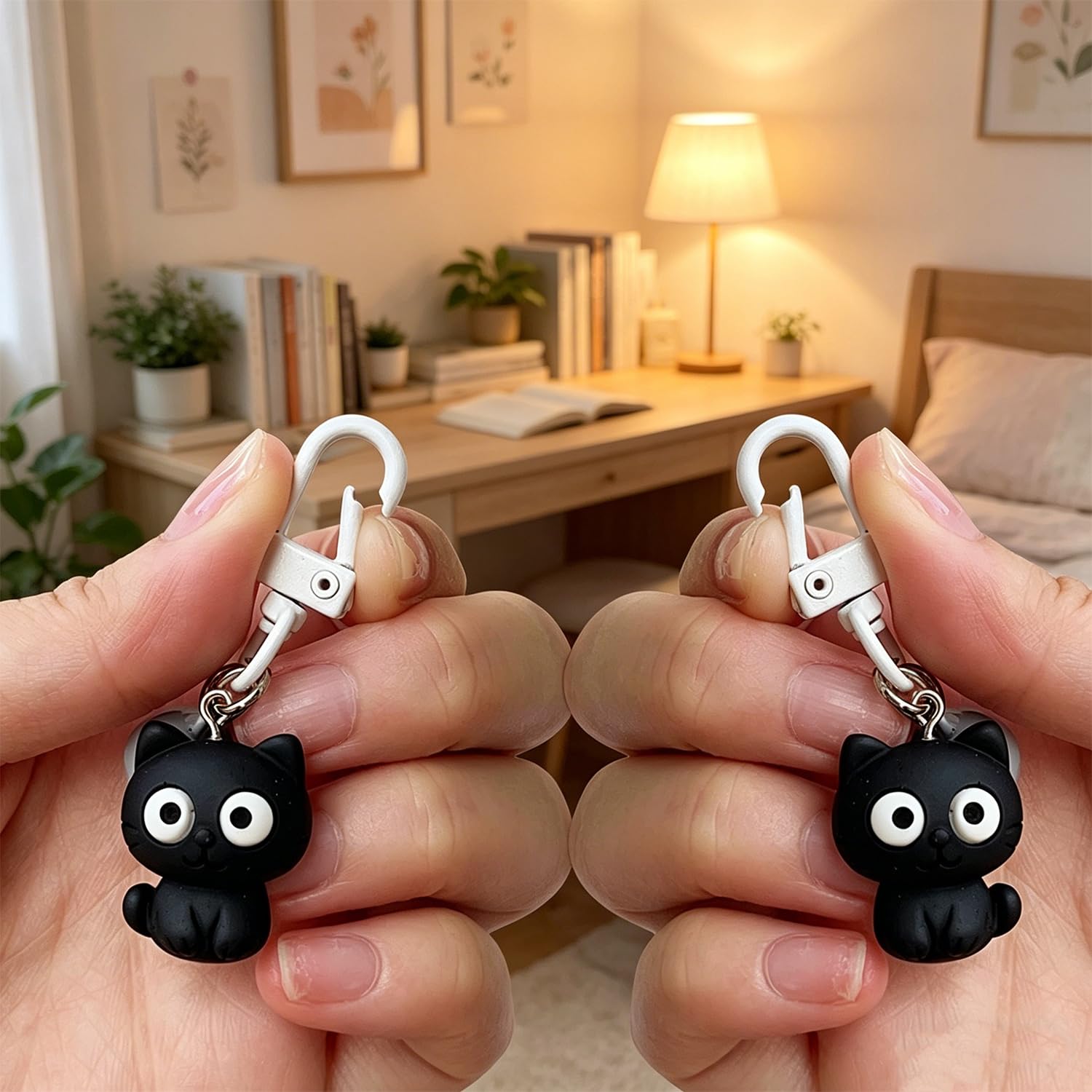 2 Pcs Cartoon Cat Keychain for Women Men Bell Keychain Couple Gift Bag Accessori