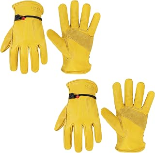 HANDLANDY Leather Gardening Gloves, Work Gloves, 2 Pairs, Golden, L