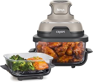 Ninja CRISPi 4-in-1 Portable Air Fryer, 3.8L, Stone | Air Fry, Roast, Keep Warm and Gratin, Compact, 2 Removable Glass Containers and Lids, 1700 W - FN101EUST