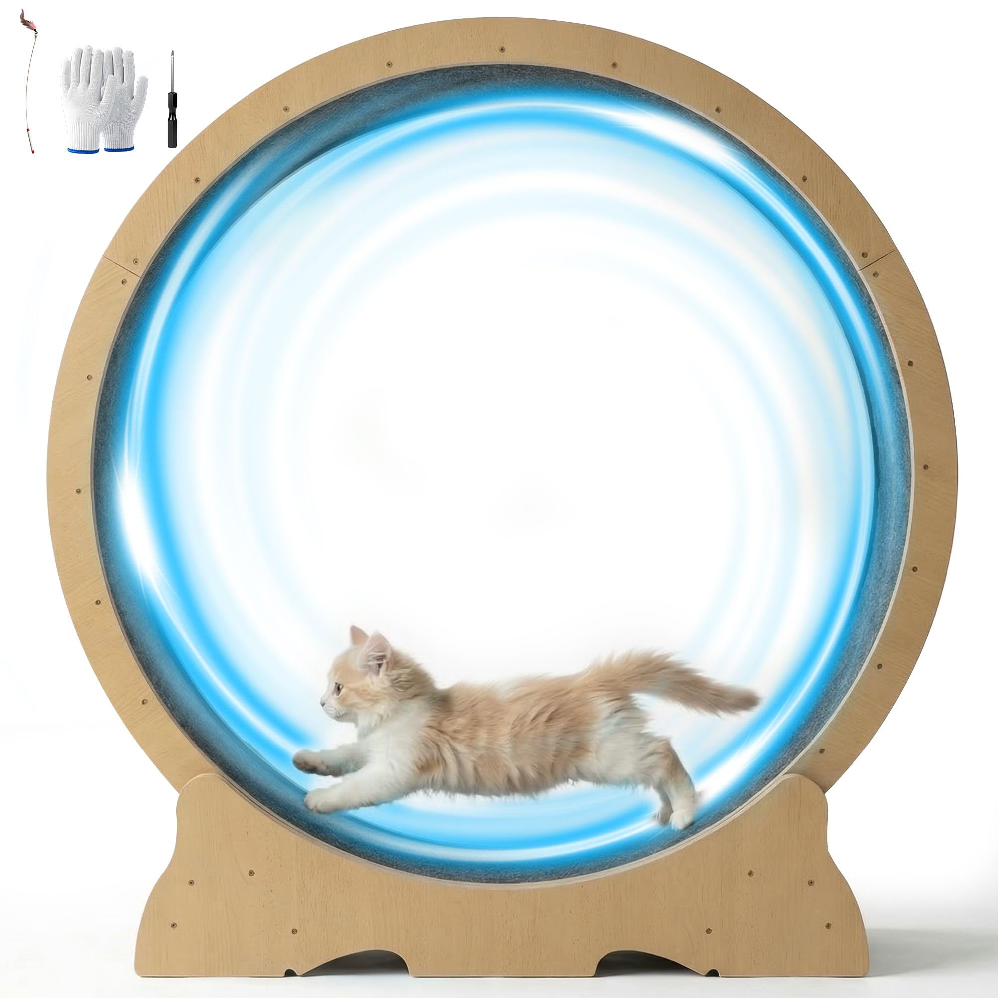 POLAHAKU Cat Wheel for Indoor Cats, 48 Inch Diameter Exercise Running Wheel | En