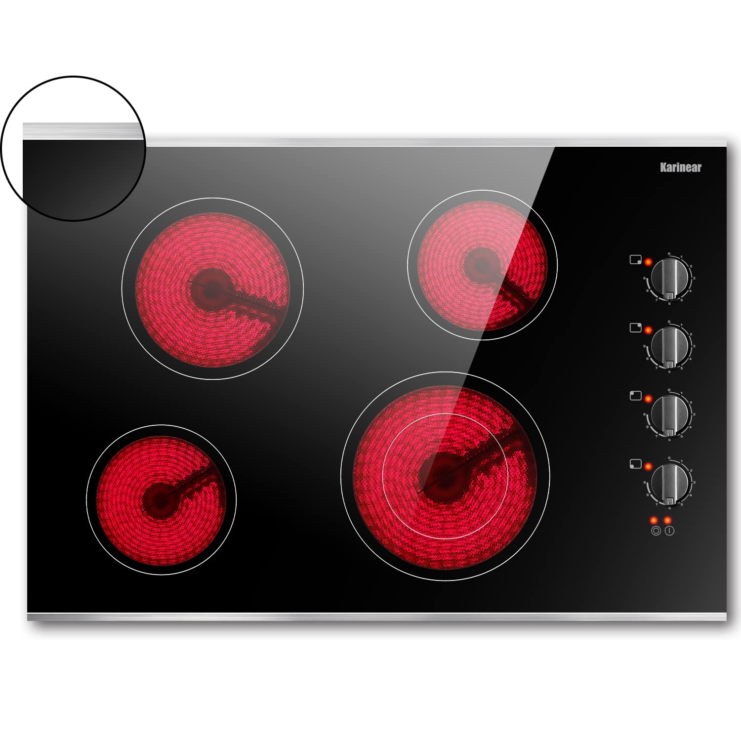 Karinear 30 Inch Electric Cooktop 4 Burners, Knob Control Ceramic Cooktop | Buil