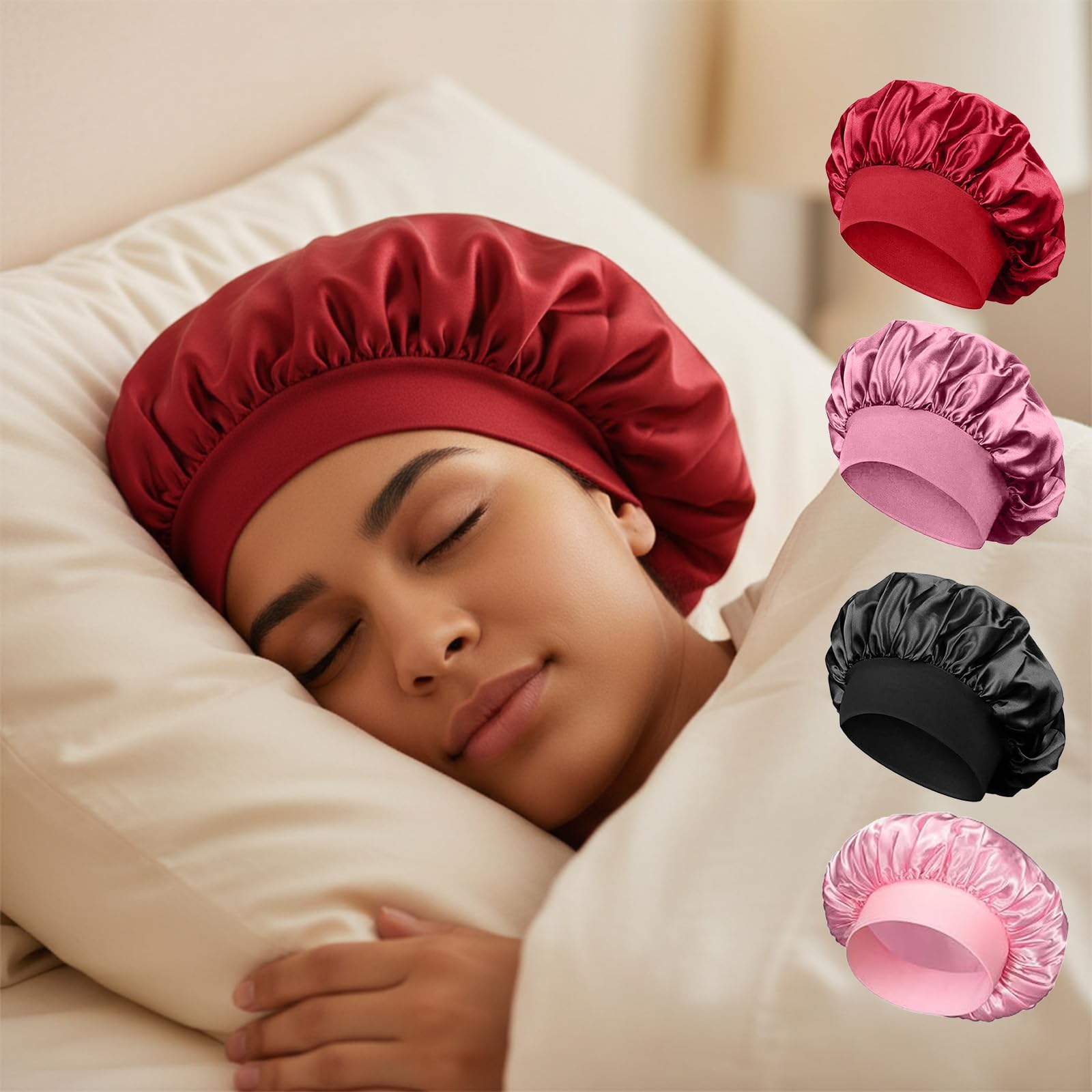 Satin Bonnet for Women Adjustable Sleep Bonnet Soft Satin Bonnet Night Hair for 
