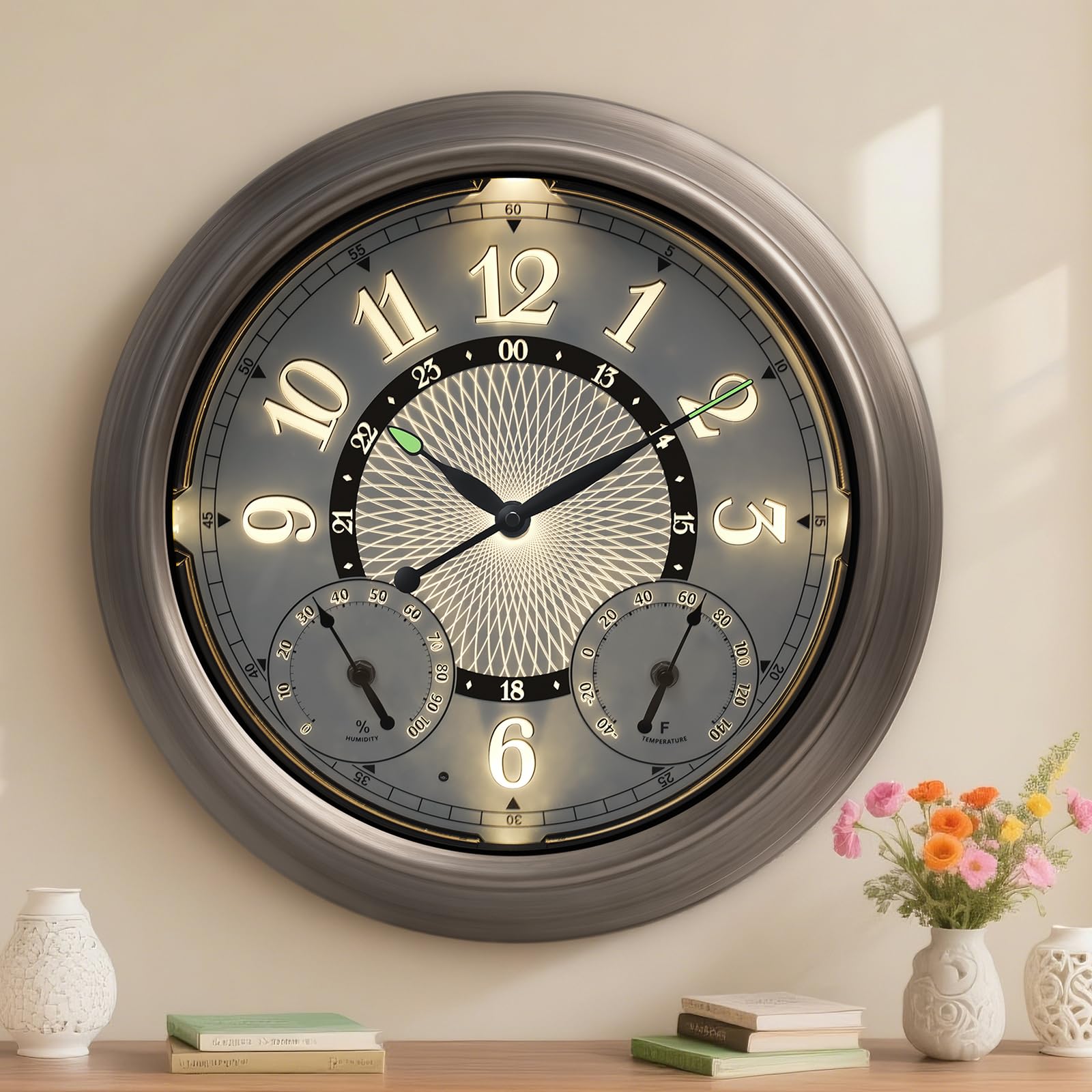 Pytha Sight 18 Inch Metal Illuminated Outdoor Clocks for Patio Waterproof | 18 I