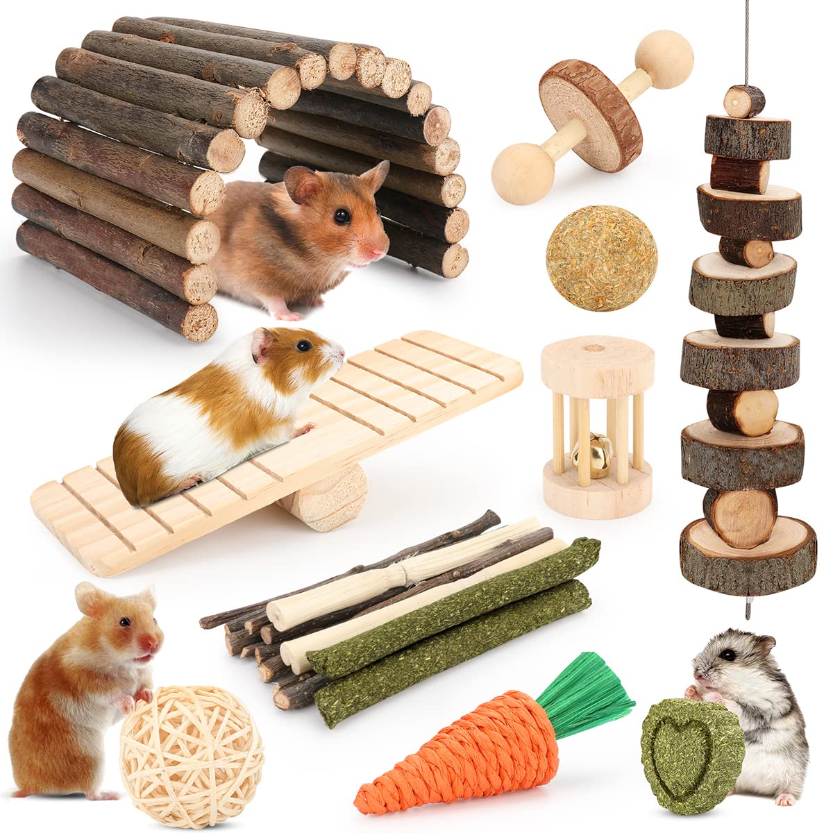 YIXUND Hamster Cage Accessories, 12 Different Chew Toys for Guinea Pig, Chinchil