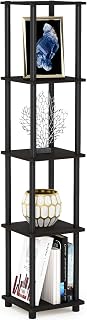 Furinno TURN-N-TUBE Storage Shelves, 5-Tier Square Book Shelf, Corner Shelf, Toolless Open Shelves, Round Tubes, for Organization and Storage, Living Room, Garage, Home Office, Espresso