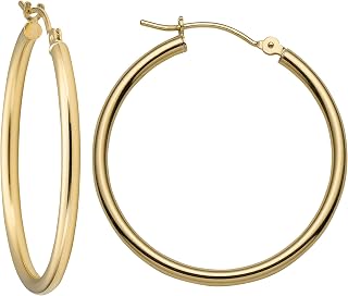 MAZZERI Solid Gold Hoop Earrings 14k Real Gold For Women and Men - Hypoallergenic, Made in the USA, Available in Yellow or White Gold