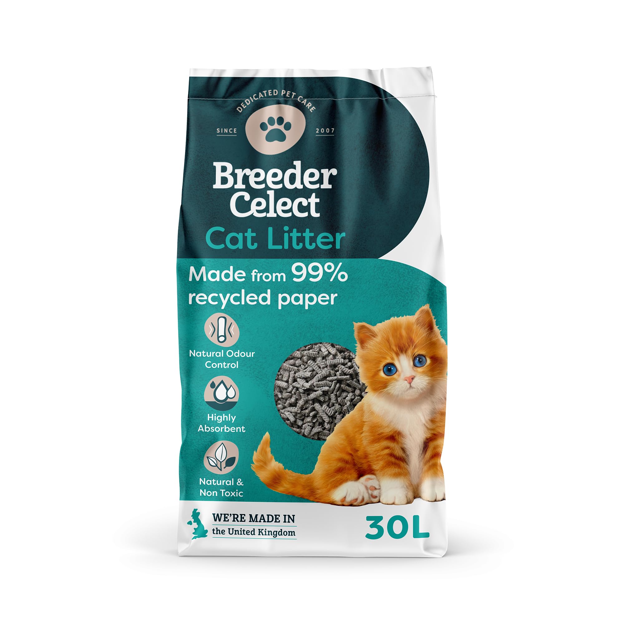 Breeder's Choice Paper Cat Litter (30L) - 99% Recycled Paper | Highly Absorbent 