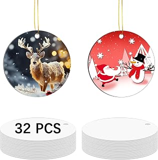 32 pcs Metal Sublimation Ornament Blanks，Christmas Ornaments Sublimation Christmas Ornament Blanks for Christma Tree Decor Blank Ornaments，DIY Handmade Crafts Double Sided Sublimation Ornaments