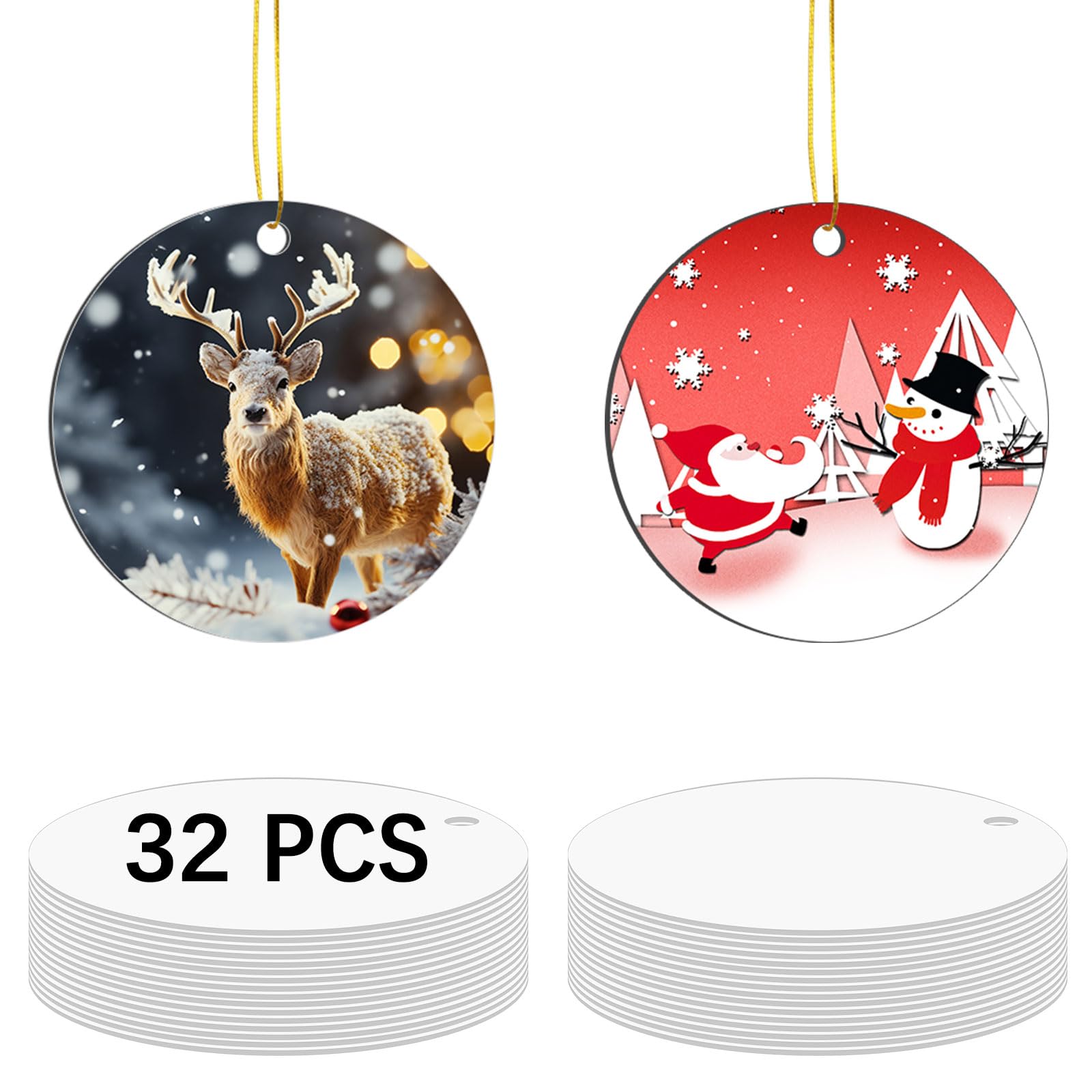 32 pcs Metal Sublimation Ornament Blanks，Christmas Ornaments Sublimation Christm