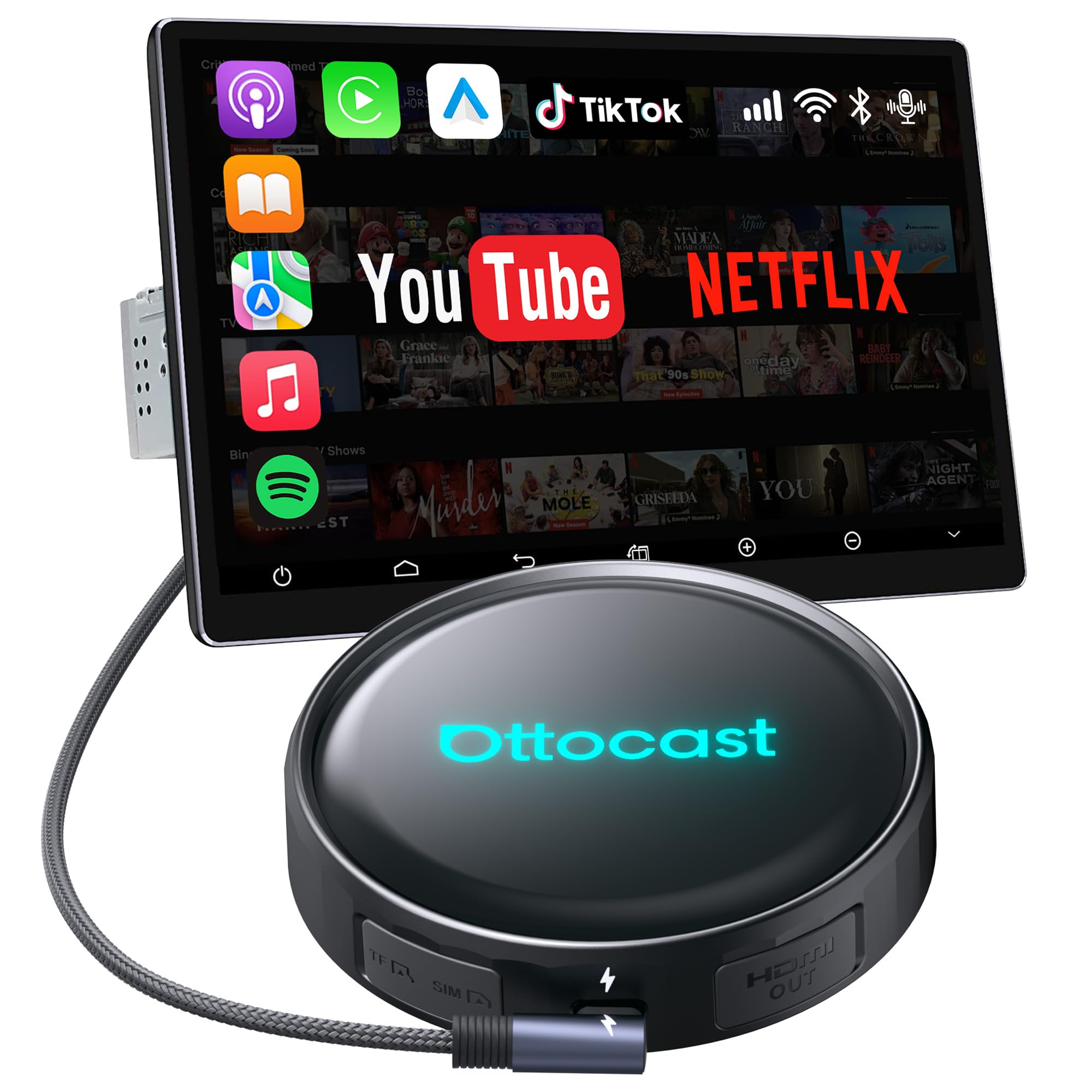 OTTOCAST P3 Pro AI Box – Wireless CarPlay & Android Auto Adapter, Android 13 wit