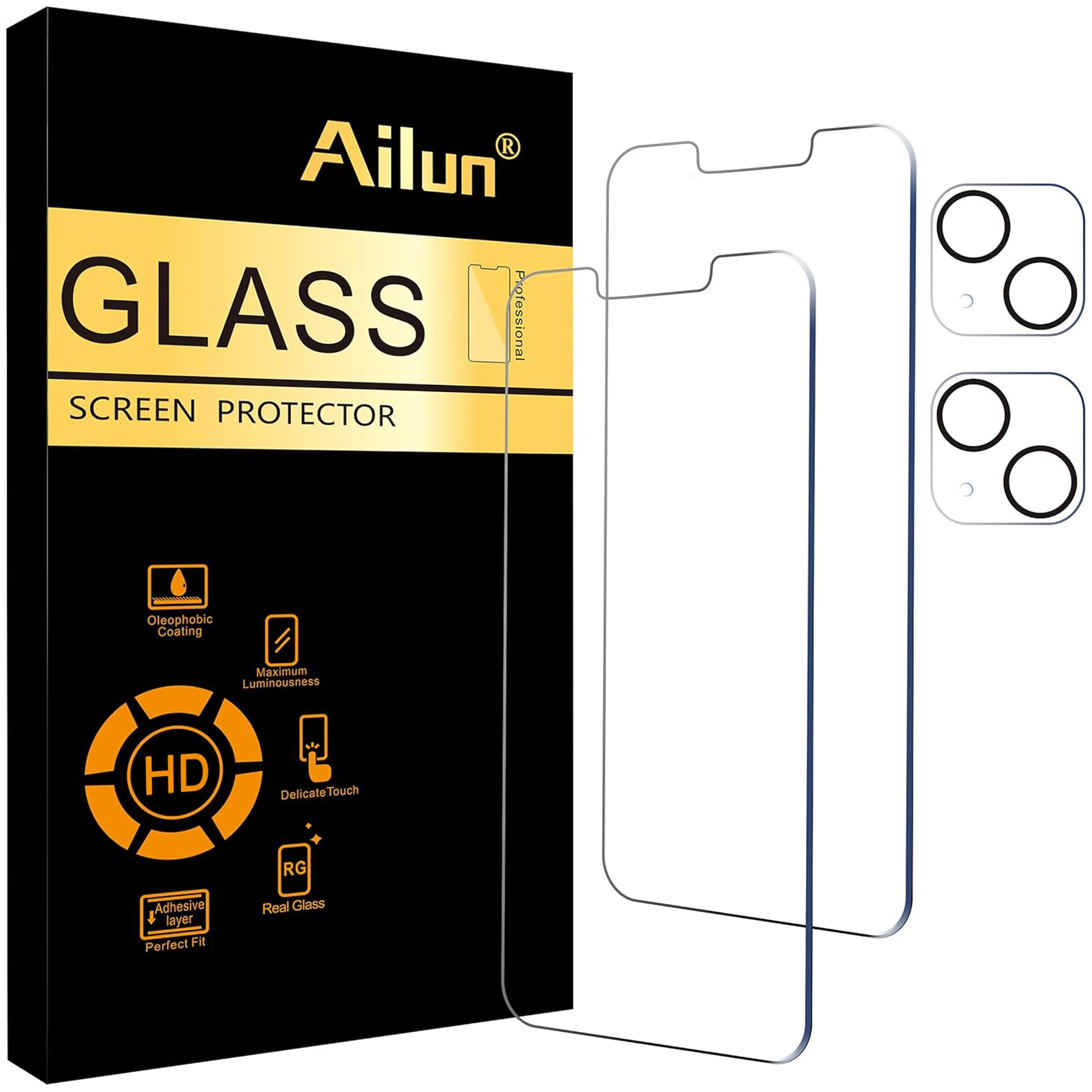Ailun Screen Protector + Camera Lens Protector for iPhone 13, 2+2 Pack | 6.1 inc