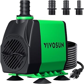 VIVOSUN 800GPH Submersible Fountain Water Pump for Pond, Aquarium, Statuary | 3000L/H, 50W, Ultra Quiet Water Pump with 10ft. High Lift and 6.5ft. Power Cord, 3 Nozzles for Hydroponics