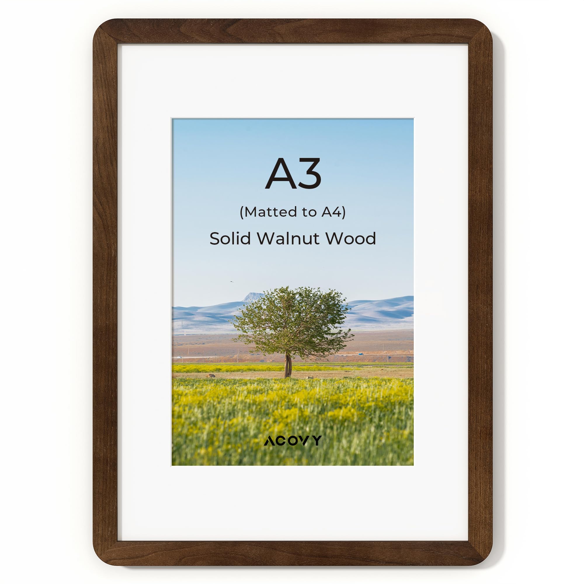 A3 Picture Frame,Solid Walnut Wood Photo Frames with HD Tempered Glass