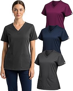 Andrew Scott Women's Scrub Top V-Neck | Stretch Fabric Work Shirts | Assorted Designs