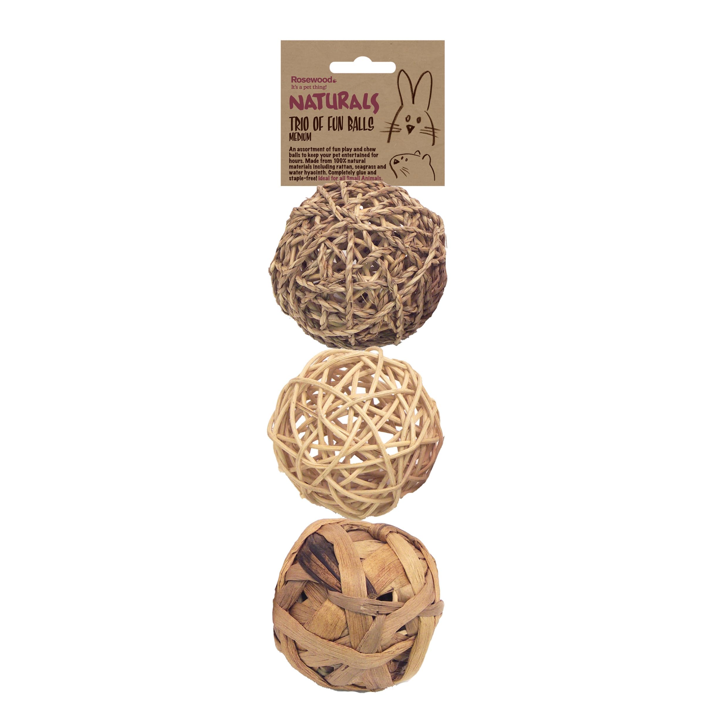 Rosewood Naturals Trio of Fun Balls (3pcs) Small Animal Toys | Activity & Gnaw T