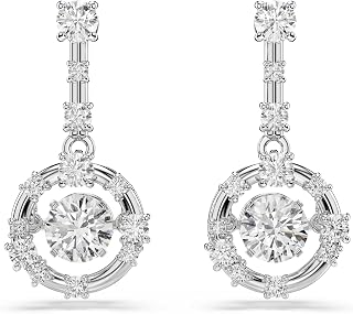Swarovski Constella drop earrings, Round cut, Dancing stone, White, Rhodium plated