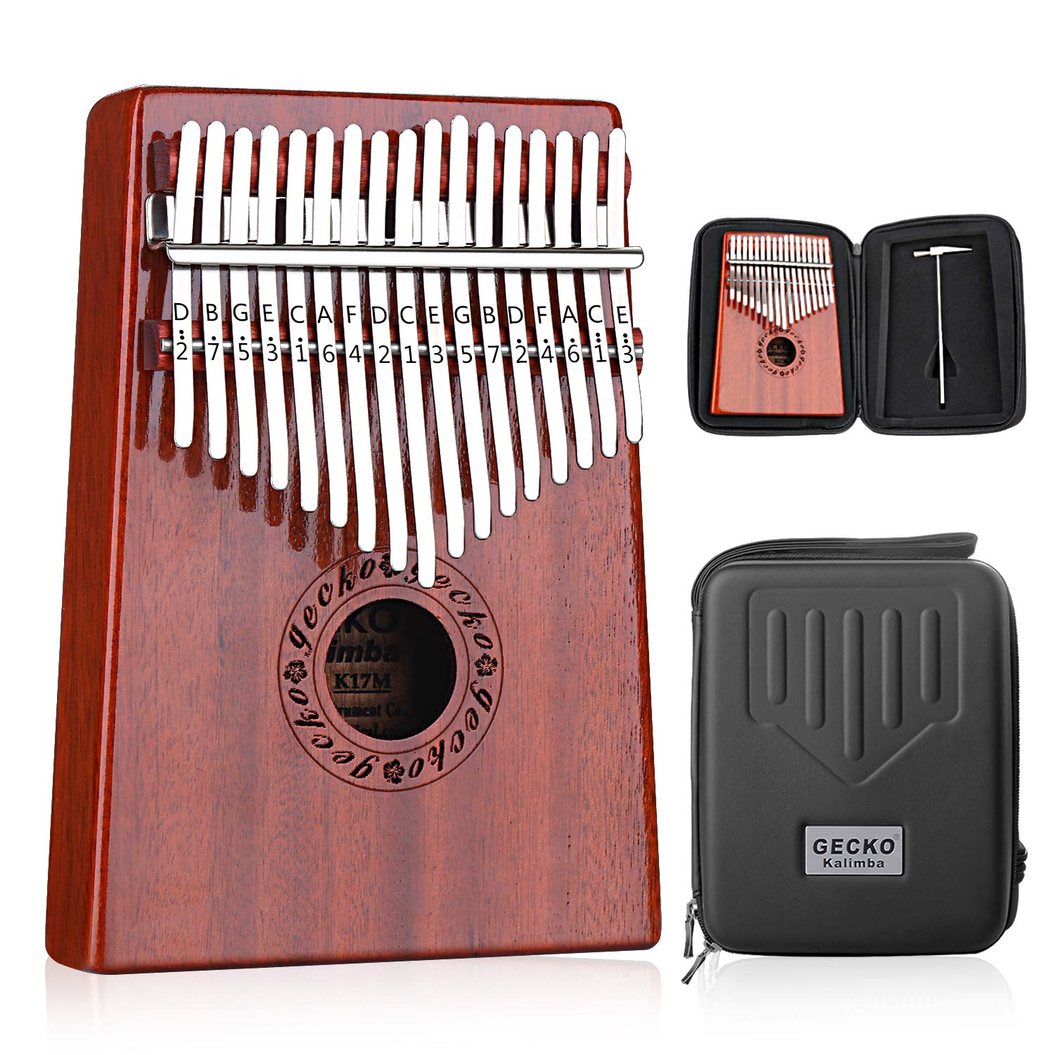 GECKO Kalimba 17 Keys Thumb Piano with Waterproof Protective Box, Tune Hammer an