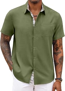 COOFANDY Men's Button Down Shirts Short Sleeve Casual Summer Beach Vacation Wedding Shirt with Pocket