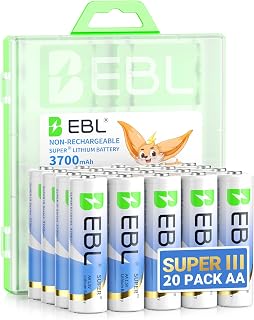 EBL 3700mAh AA Lithium Batteries, 20 Pack 1.5V Longest-Lasting Non-Rechargeable, Upgraded Super Ⅲ Lithium AA Batteries for Blink Camera