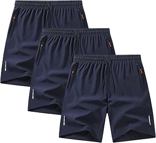 Men‘s 3 Pack Athletic Shorts Quick Dry Gym Running Shorts with Zipper Pockets Elastic Waistband Drawstring