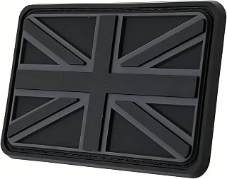 Union Jack Patch, 3D PVC Hook & Loop for Rucksacks, Black-Grey, 8 x 5 cm | Weather-resistant UK flag badge with a raised military-style design for tactical bags, jackets and outdoor gear