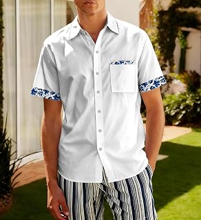 Hawaiian Shirt Men Short Sleeve Tropical Button Down Casual Summer Beach Holiday Shirt