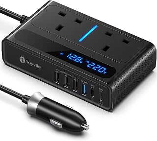200W Car Power Inverter 12V to 240V / 230V with 2 Sockets, 4 USB Ports and 2 Type-C Ports,Fast Charging Car Voltage Converter Inverter,with Cigarette Lighter Plug,Suitable for Laptops, iPads (CV01)