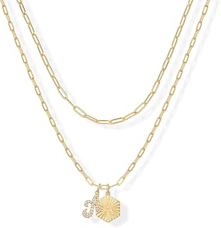 PAVOI 14K Gold Plated Initial Layered Necklace for Women, Letter Pendant