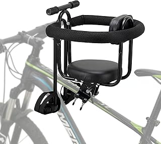 Toddler Bike Seat Front Mounted,Child Bicycle Saddle for Adult Bike,Kids Bike Seats for Mountain/Road/Cruiser Bikes, Kid Front Carrier,Full Guardrail,Safe &amp; Comfortable for Baby 1-4 Yrs,Max Load 55lbs