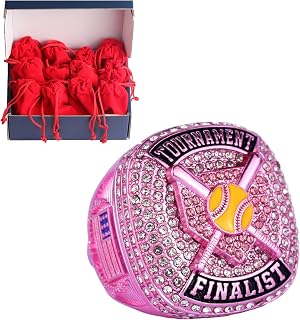 TOPSPORTSJEWELRY zinc Alloy Metallic Color Plating 12 pcs Pack Sports Awards Softball Tournament Championship Trophy Ring Size 9.5 Softball Events Awards Players Awards