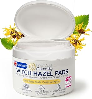 First Days Maternity - Witch Hazel Pads - Postpartum & Haemorrhoids Relief | Cooling & Soothing Cotton Pads for Perineal Comfort After Birth | New Mums Hospital Bag Essentials - Intimate Wipes (40 Pack)