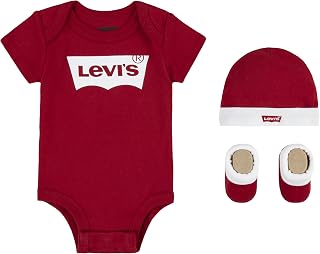 Levi's Classic Batwing Infant Hat Bodysuit Bootie Set 3pc Onesie for Baby and Toddler Unisex - Children 0-24