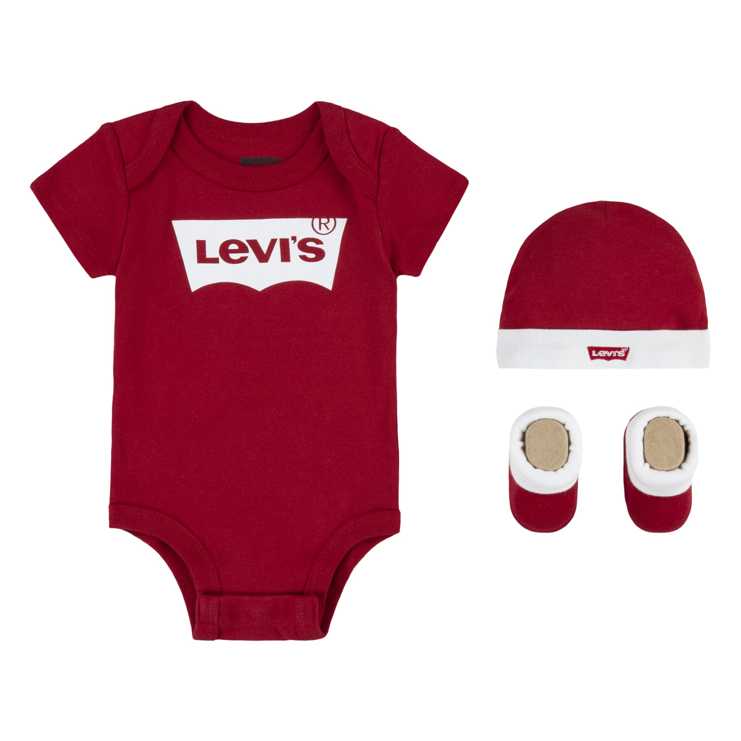 Levi's Classic Batwing Infant Hat Bodysuit Bootie Set 3pc Onesie for Baby and To