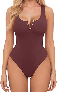 Avidlove Bodysuits for Women Button Down Square Neck Sleeveless Body Suit Snap Closure Double Lined Tank Tops Bodysuit