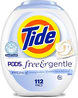 Tide Pods Free & Gentle Laundry Detergent Soap, Unscented, Hypoallergenic, Dermatologist Recommended for Sensitive Skin, Detergent 112 Count