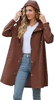 Zando Long Packable Rain Jacket Women Waterproof Raincoat with Hood