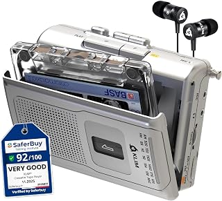 K8 Cassette Player, Portable Recorder with AM FM Radio and Built-in Speaker | Includes a Headphone Jack, Earphones, Onboard Microphone for Easy, Comfortable Voice Recording - Silver