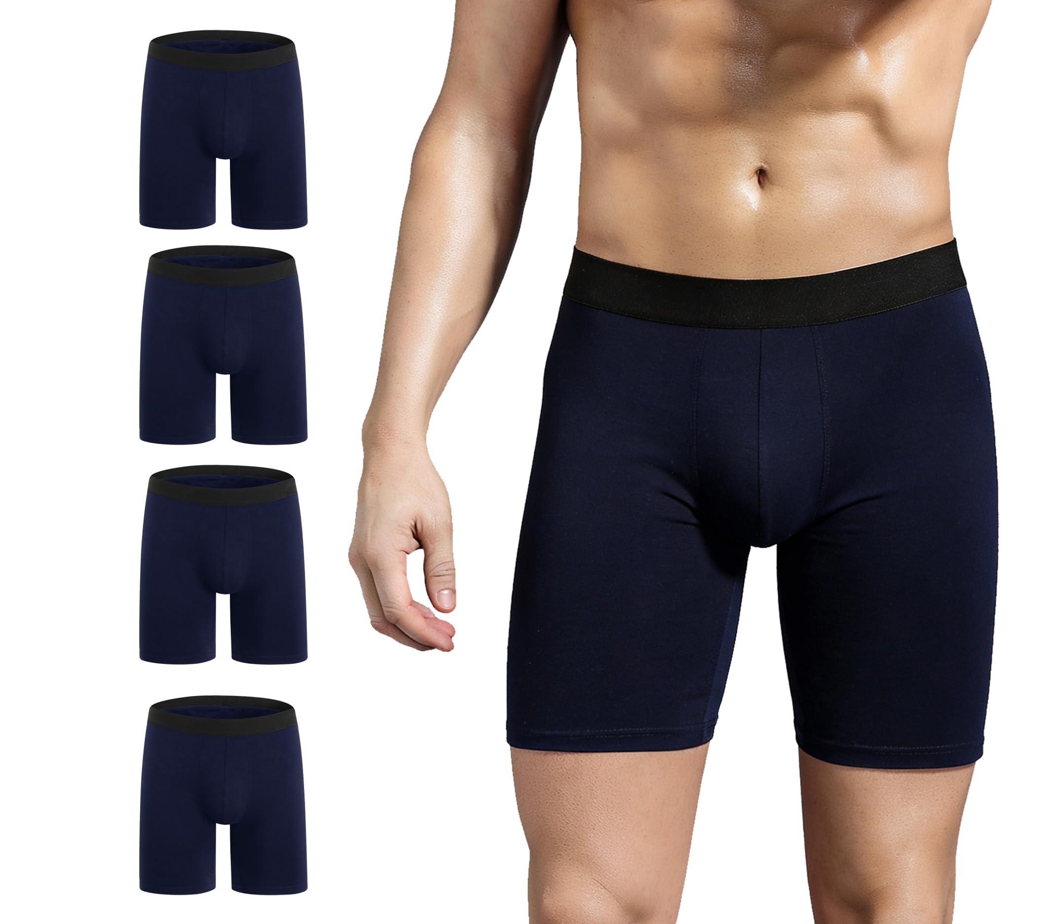 Mens 3/4 Pack Cotton Long Boxer Shorts