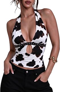 Verdusa Women's Rave Halter Top Going Out Keyhole Crop Top Concert Outfits