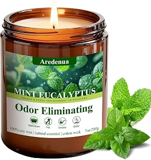Mint Eucalyptus Odor Eliminating Candles, 7 oz Soy Scented Candle | Eliminates 95% of Pets, Smoke, Food Odors, Soy Wax, 50 Hour Burn Time, Air Freshening Scent Candle Gifts for Women Men