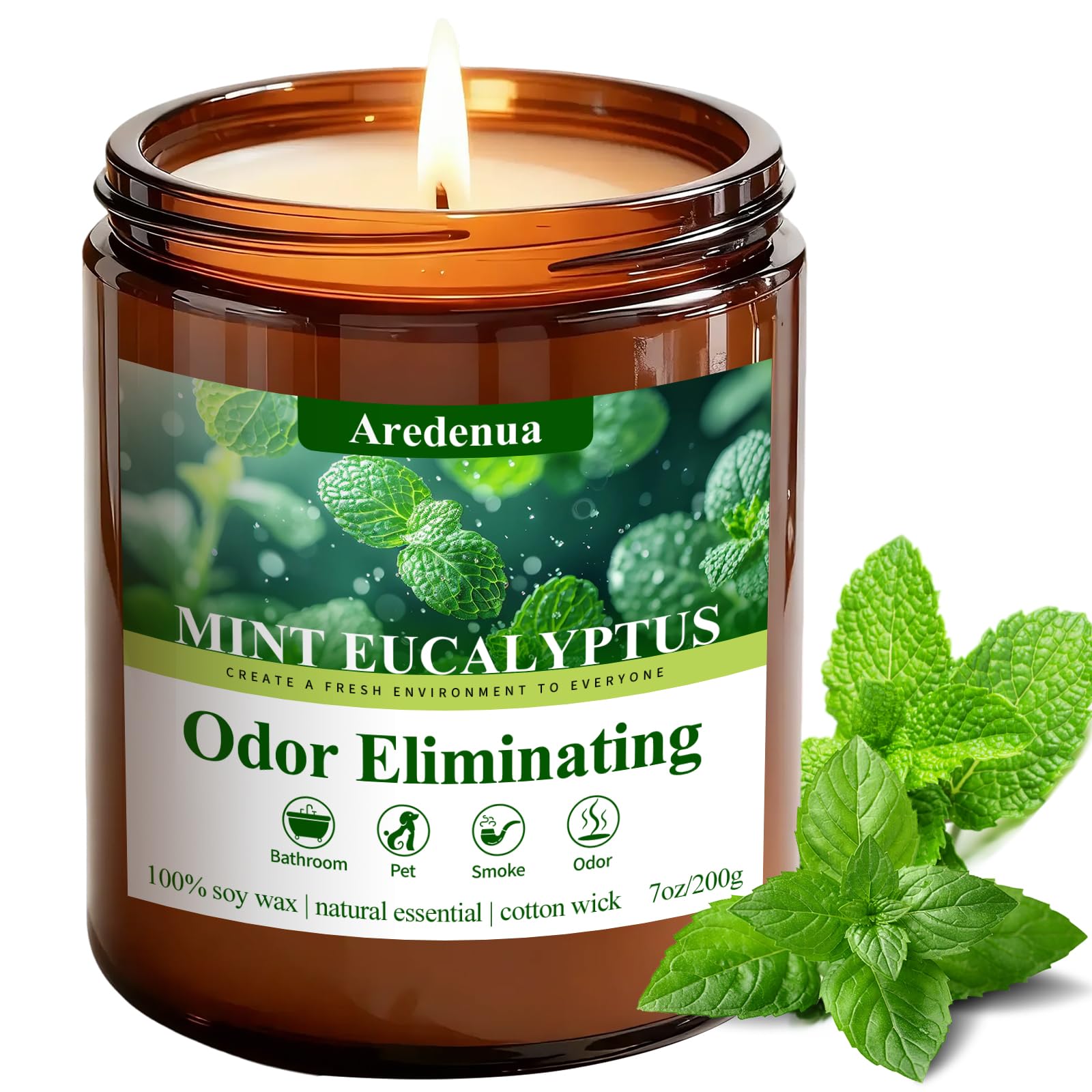 Mint Eucalyptus Odor Eliminating Candles, 7 oz Soy Scented Candle | Eliminates 9