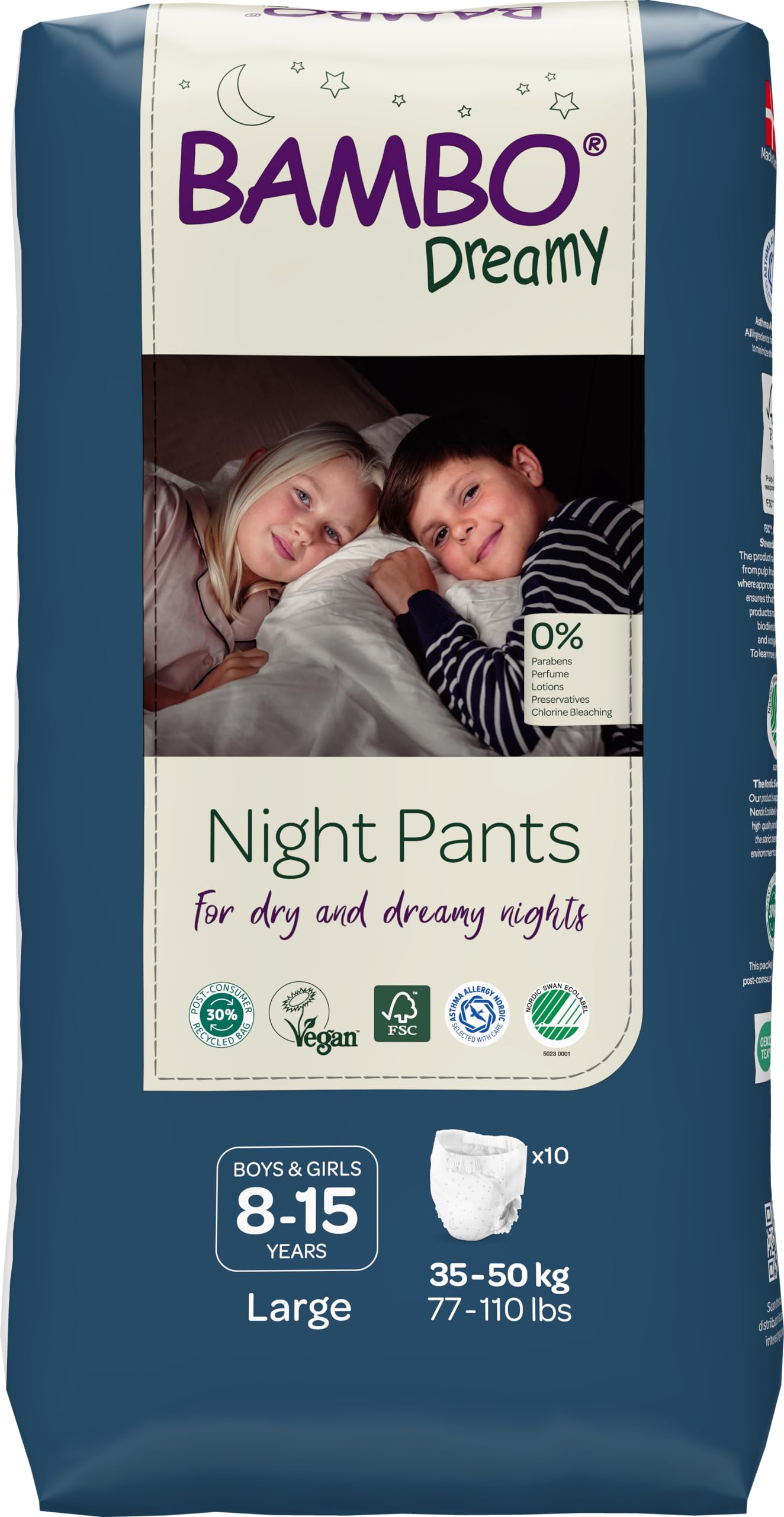 Bambo Nature Dreamy Night Pants Nappies, (Children Aged 8-15, 35-50kg), 10PK Pul