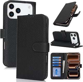 SailorTech for iPhone 18 Pro Max/17 Pro Max Genuine Leather with Wallet Card Slot, Flip Book with Kickstand Magnetic Leather Protective Shockproof Phone Cover for iPhone 17 Pro Max Purse Case-Black