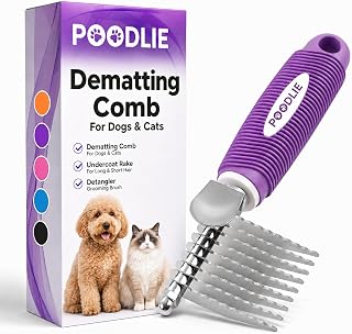 Poodle Dematting Fur Rake Comb Brush for Dogs and Cats - Long 2.5" Steel Safety Blades Metal Comb for Detangling Matted or Knotted Undercoat Hair