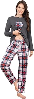GAESHOW Womens Pajamas Set Cotton Pjs Long Sleeve Tops and Long Pants 2 Piece Sleepwear with Pockets