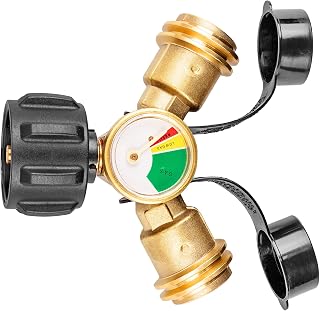 YEYETUO Propane Tank Splitter, Propane Splitter Way with Gauge for Camping | Propane Splitter 2 Way, Propane Level Indicator, Shut Off Valve, for Camping Stoves, BBQ Grills, Gas Burners and More